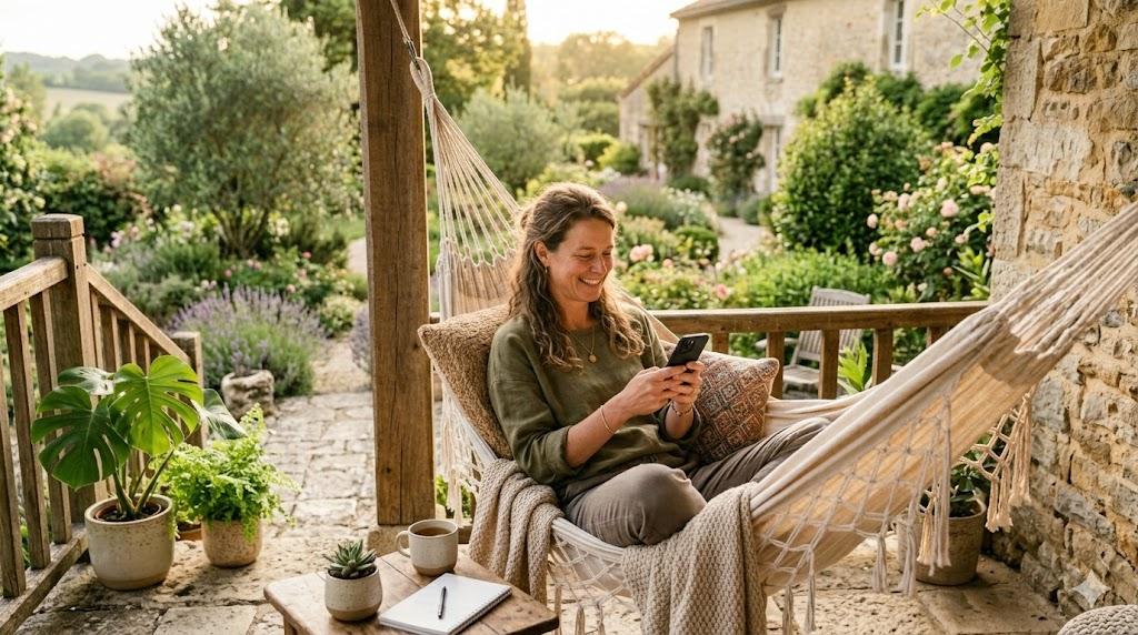 Message personnel envoyé depuis un lieu de retraite ensoleillé