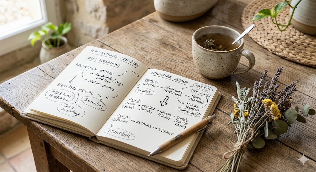Carnet de notes et tisane — brainstorming pour pivoter sa retraite