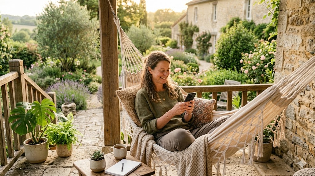 Message personnel envoyé depuis un lieu de retraite ensoleillé